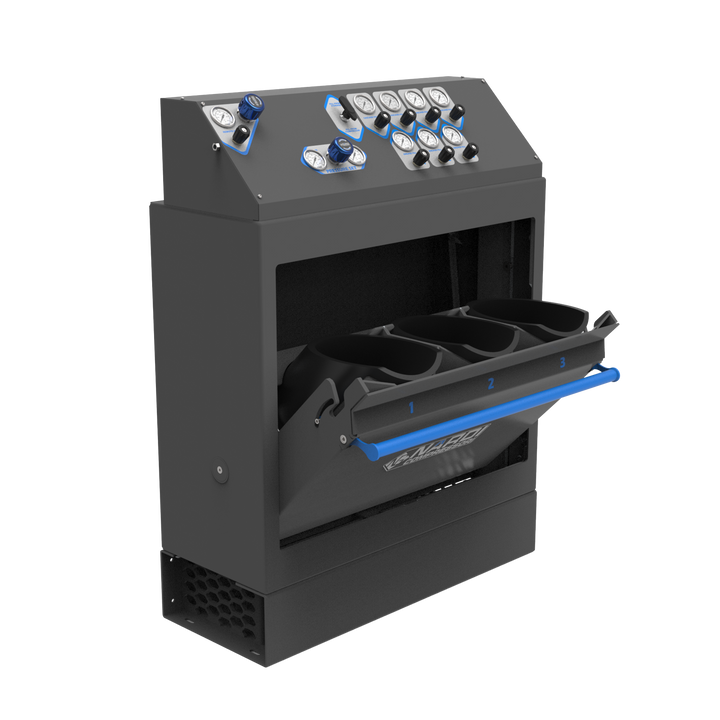 Nardi NSF 63 Safe Fill Station with open 3-position cylinder containment fill panel