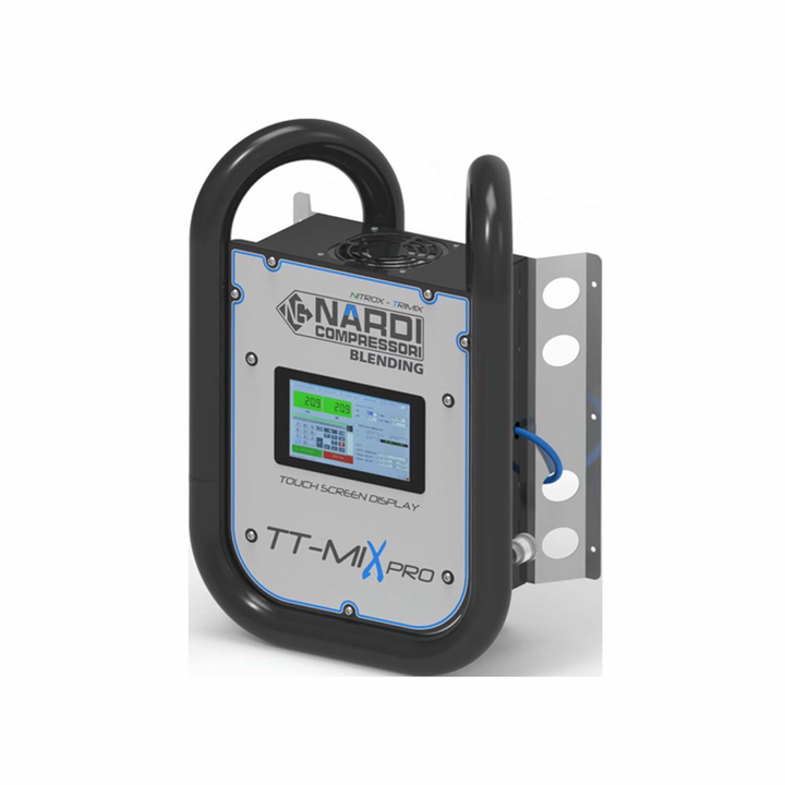 Nardi TT-MIX Pro gas blending system, angled view with wall mounting bracket